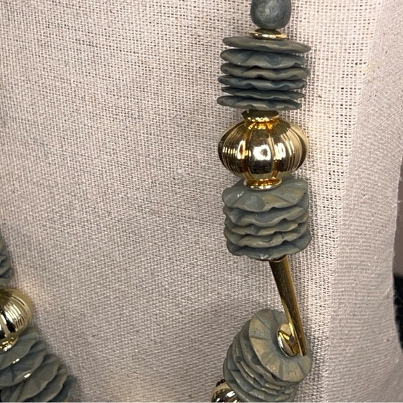 Vintage Beaded Necklace Gold Olive Grey Tribal Textured Boho Bohemian Chunky - Picture 7 of 10